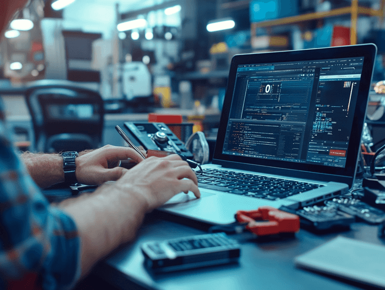 A technician updating drivers on a laptop