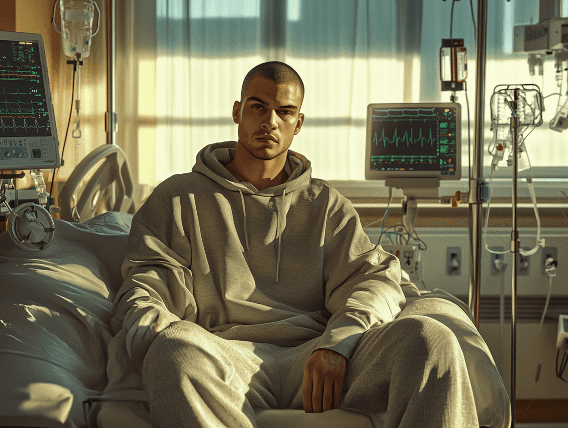 A hospital room with medical equipment, symbolizing Max George's recent visit