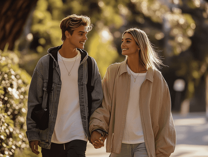A candid moment of Justin and Hailey smiling together