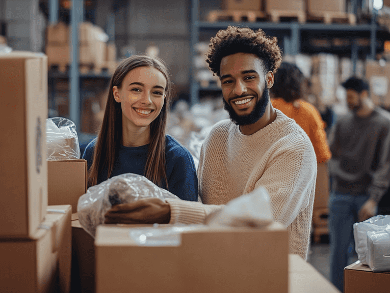 A romantic sunset moment of a couple embracing on a beach.