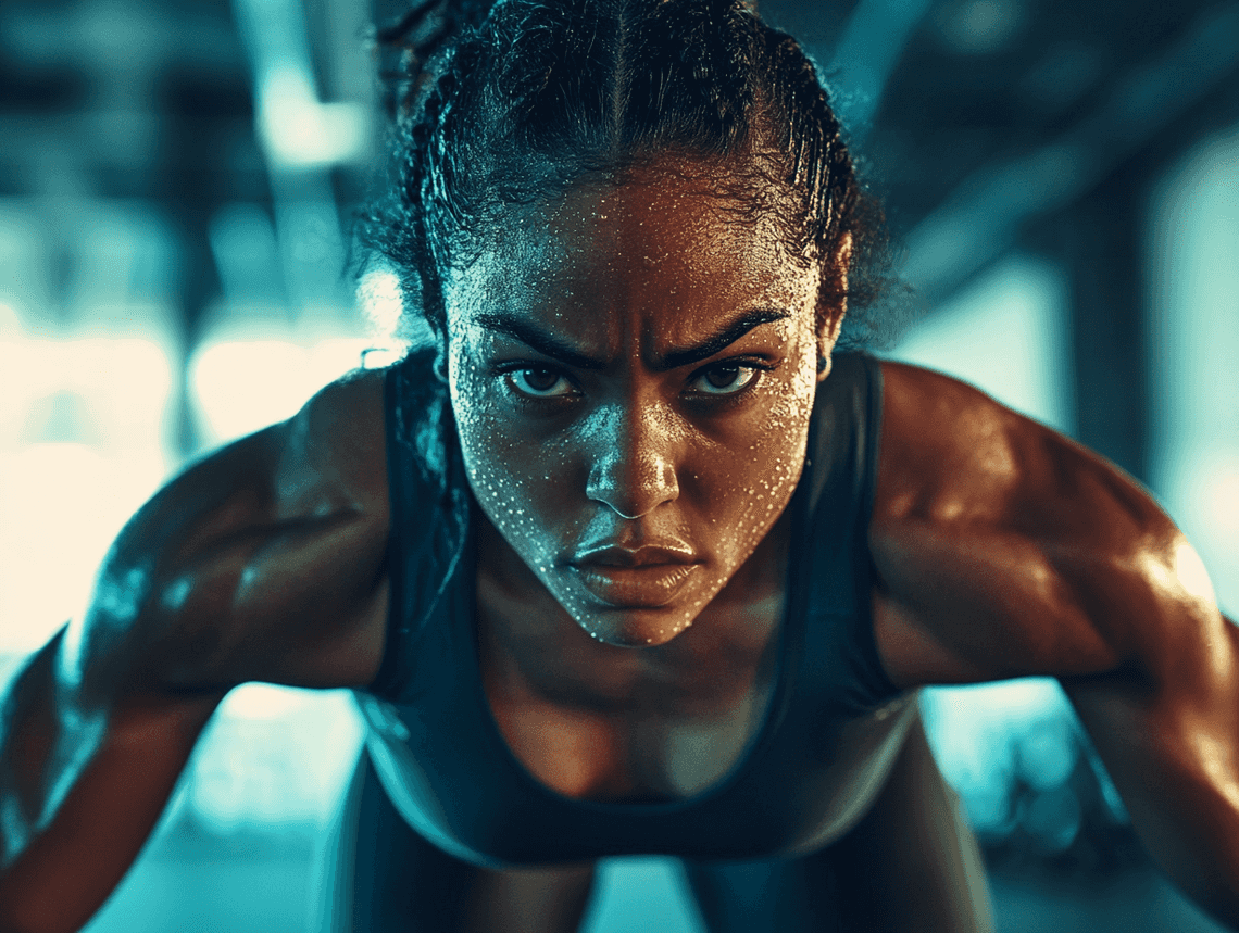 A fit individual performing a high-intensity workout in a modern gym