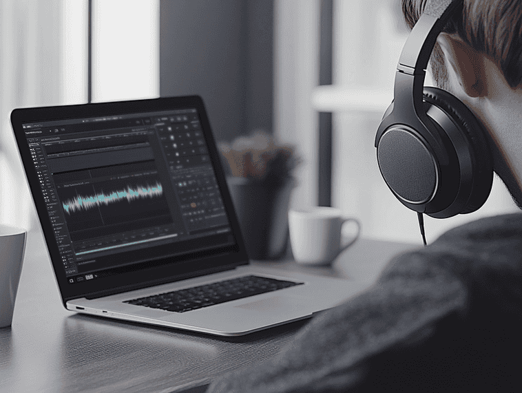 A visual representation of audio waveforms being compressed