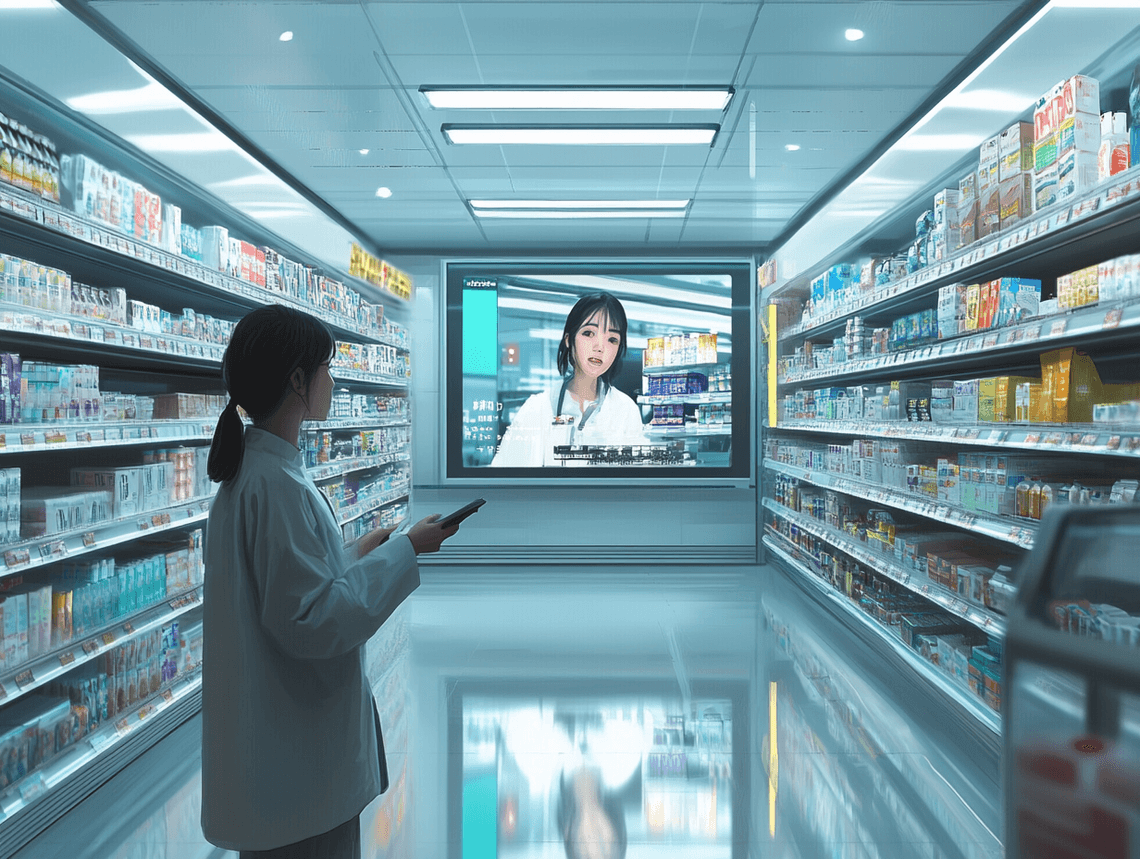 A futuristic convenience store with remote worker technology in Japan