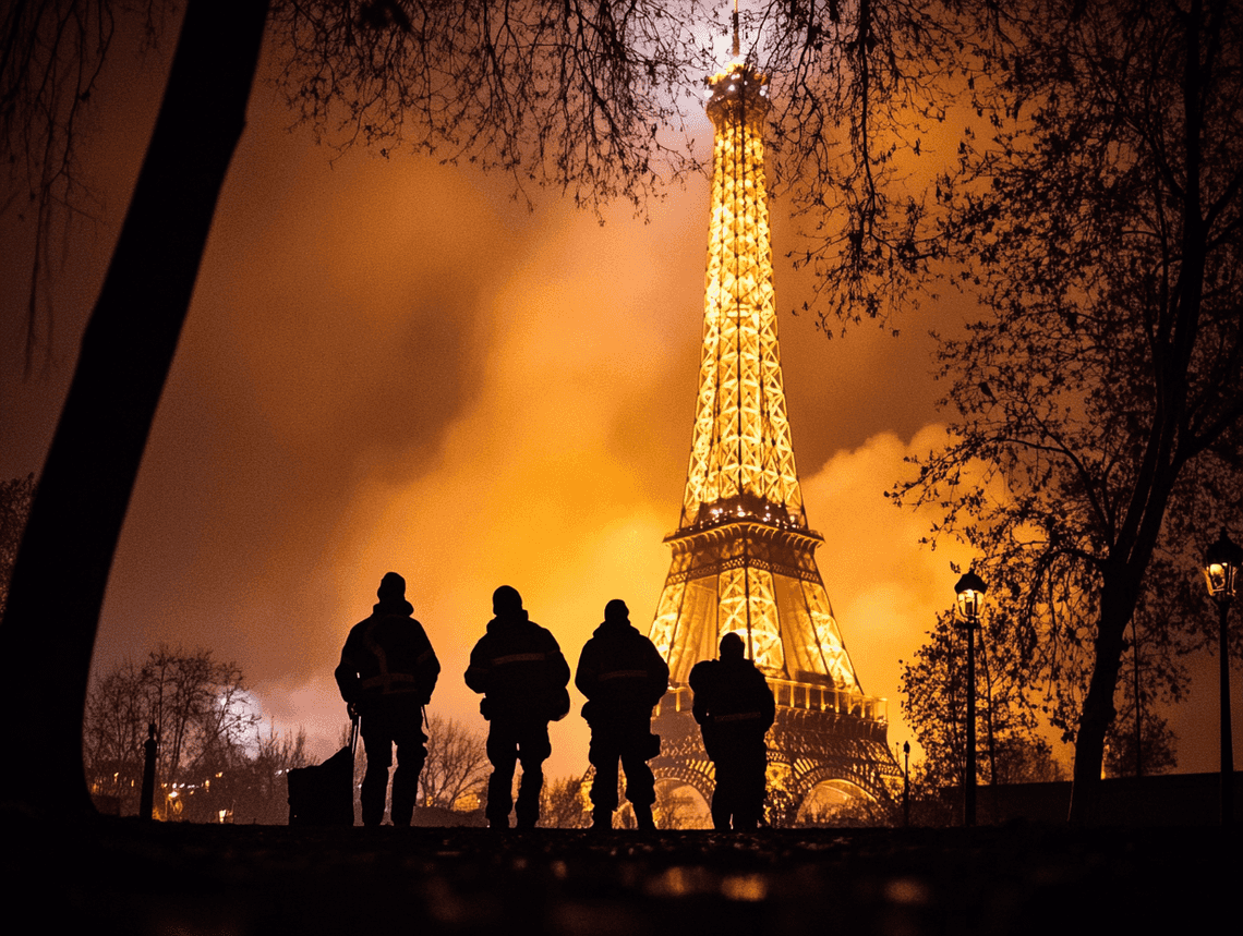 "The Eiffel Tower lit up on Christmas Eve"