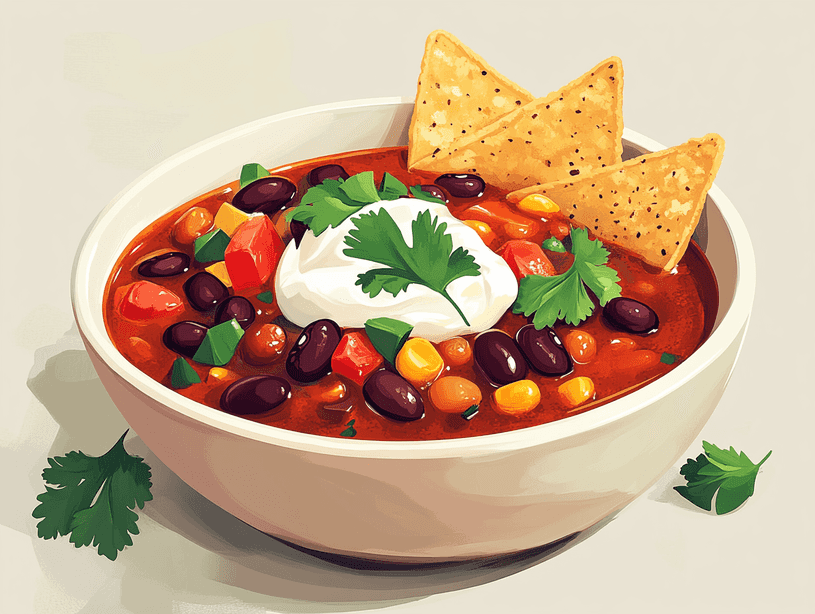 A hearty bowl of vegan chili with kidney beans and spices