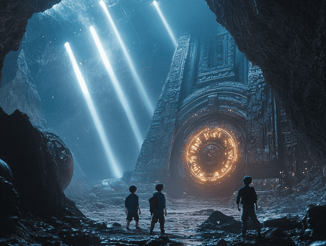 A group of friends watching a Star Wars series on a big screen with excitement