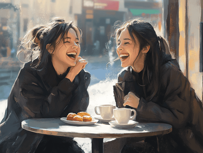 Two friends laughing and enjoying a sober outing together