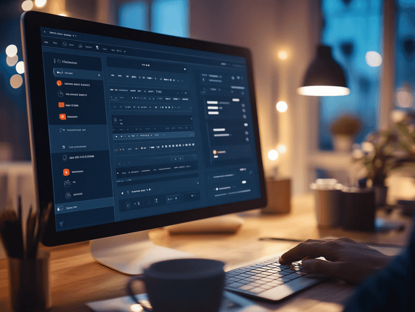 A sleek computer interface showing disk management tools