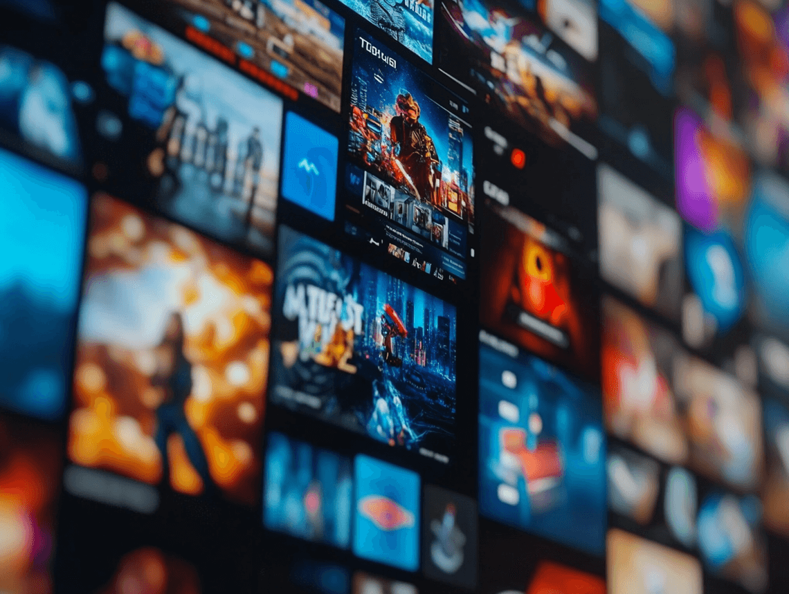 A cluttered screen showing multiple streaming service apps