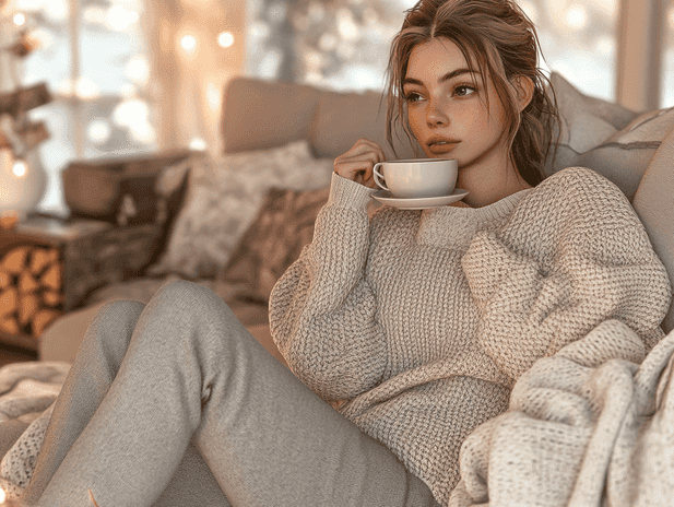 A stylish outfit featuring a chunky sweater paired with tailored sweatpants, perfect for a casual yet chic look