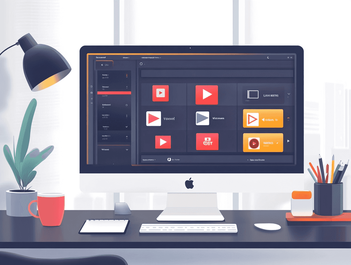 A sleek interface of a video downloader tool with various video thumbnails displayed
