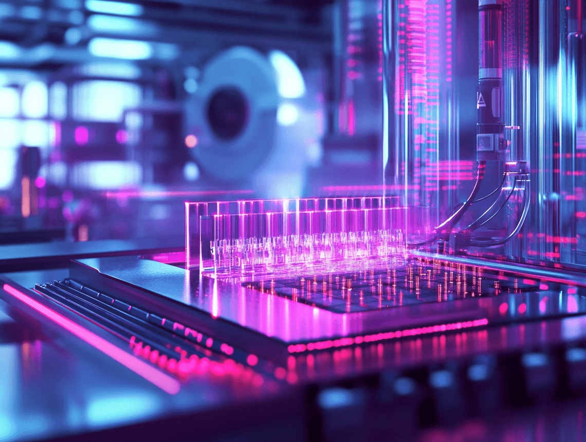 Close-up of advanced DRAM modules showcasing intricate 3D stacking layers