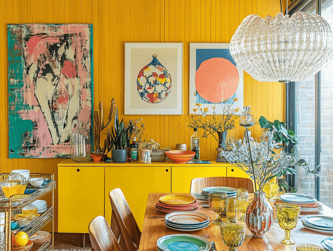 A cozy living room with emerald green walls, velvet furniture, and gold accents