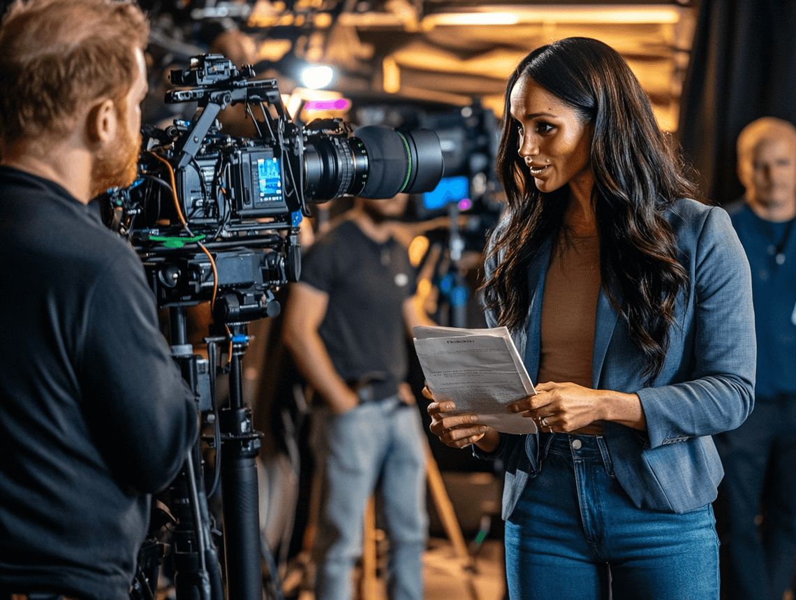 A behind-the-scenes image of a Netflix production set, symbolizing Meghan Markle's creative journey.