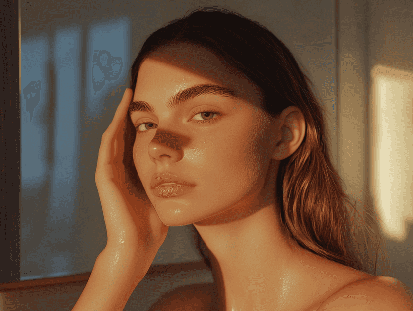 A close-up of the Ectoin Hydro Barrier Serum bottle on a vanity with soft lighting