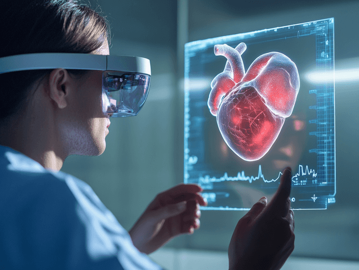 A close-up of holographic visuals projected by smartglasses