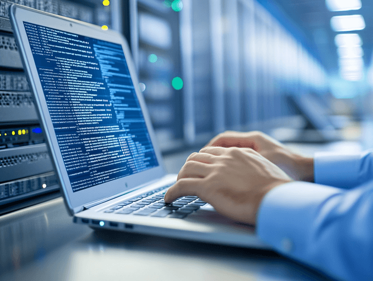 A professional IT technician working on database recovery