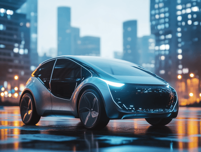 A sleek electric vehicle with futuristic design and advanced features