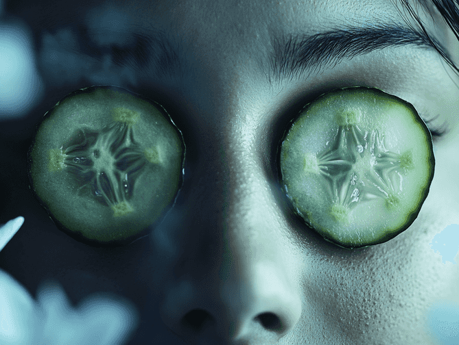 A woman applying a cooling gel to her face to reduce puffiness