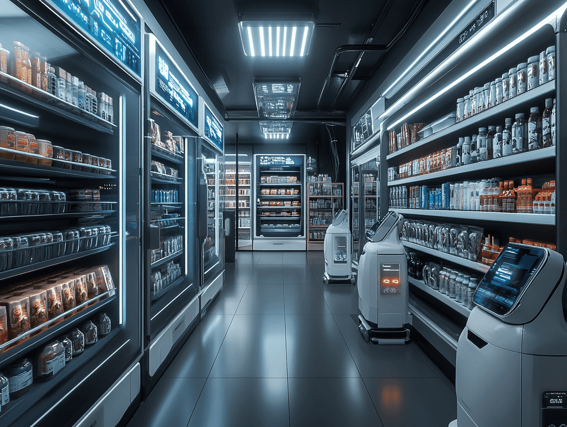 A futuristic vision of retail with remote workers and AI integration