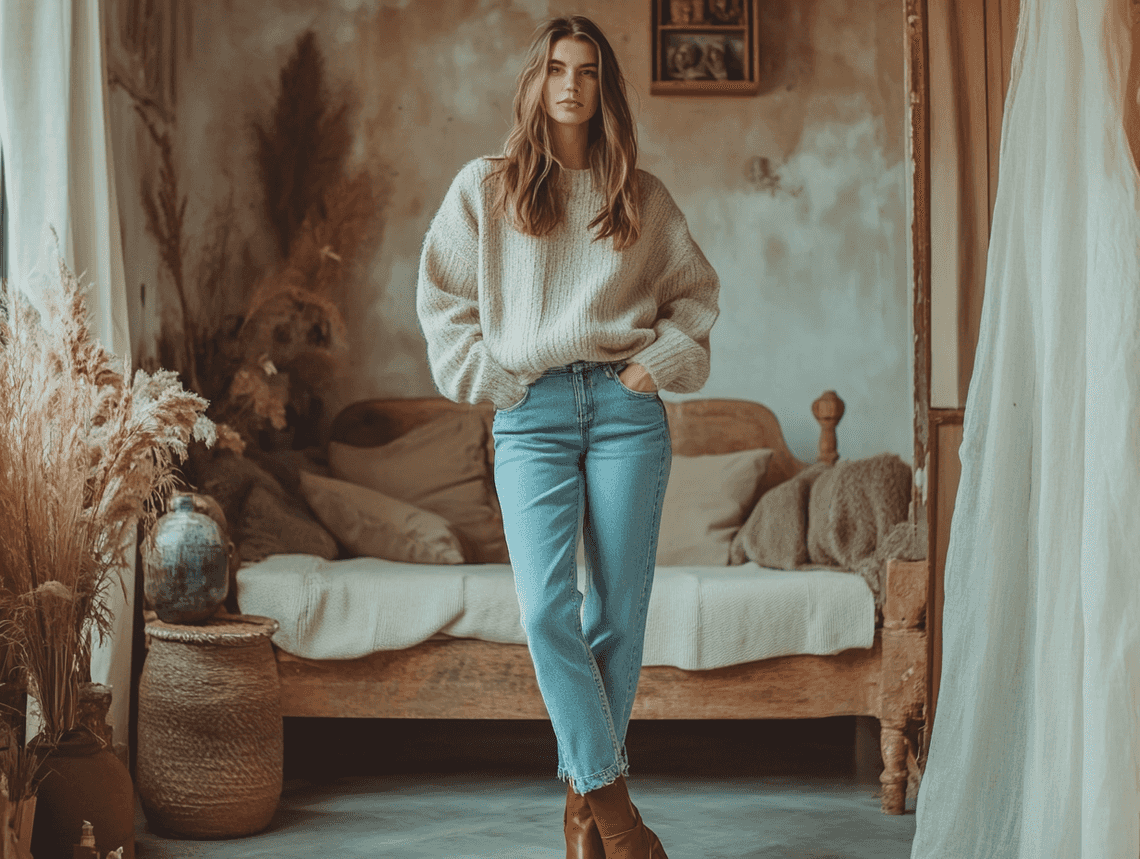 A stylish woman confidently posing in a chic outfit that reflects her personal style