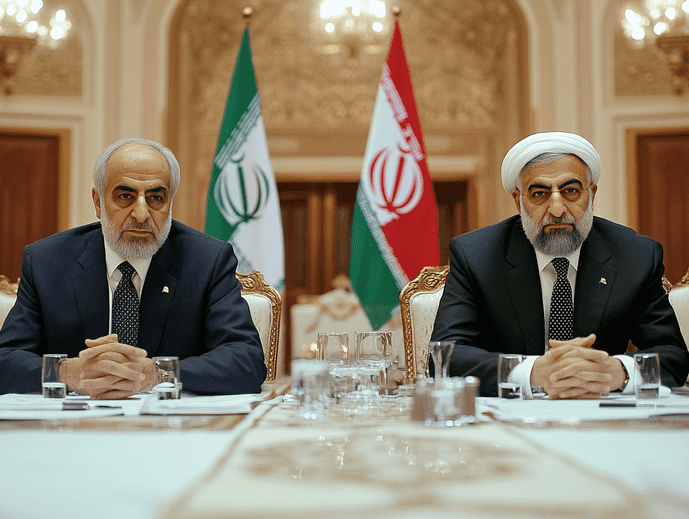 A tense political meeting between two officials, symbolizing strained diplomatic relations.