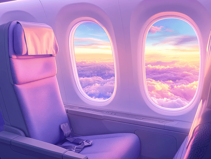 A spacious airplane seat with ample legroom and a window view