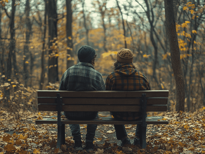 A serene moment shared between two people sitting together in a cozy living room