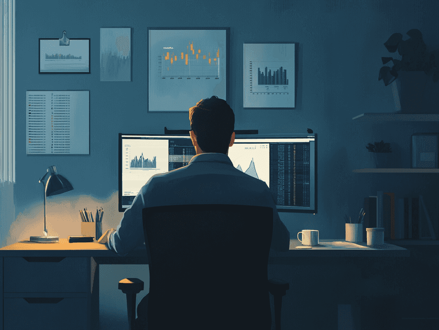 A financial analyst reviewing economic data on a computer screen