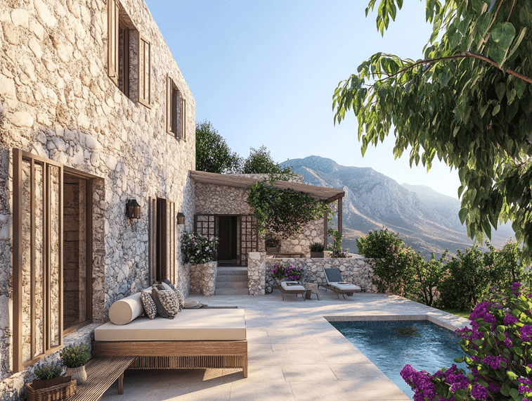 A luxurious villa in Rhodes with a pool and views of the Aegean Sea