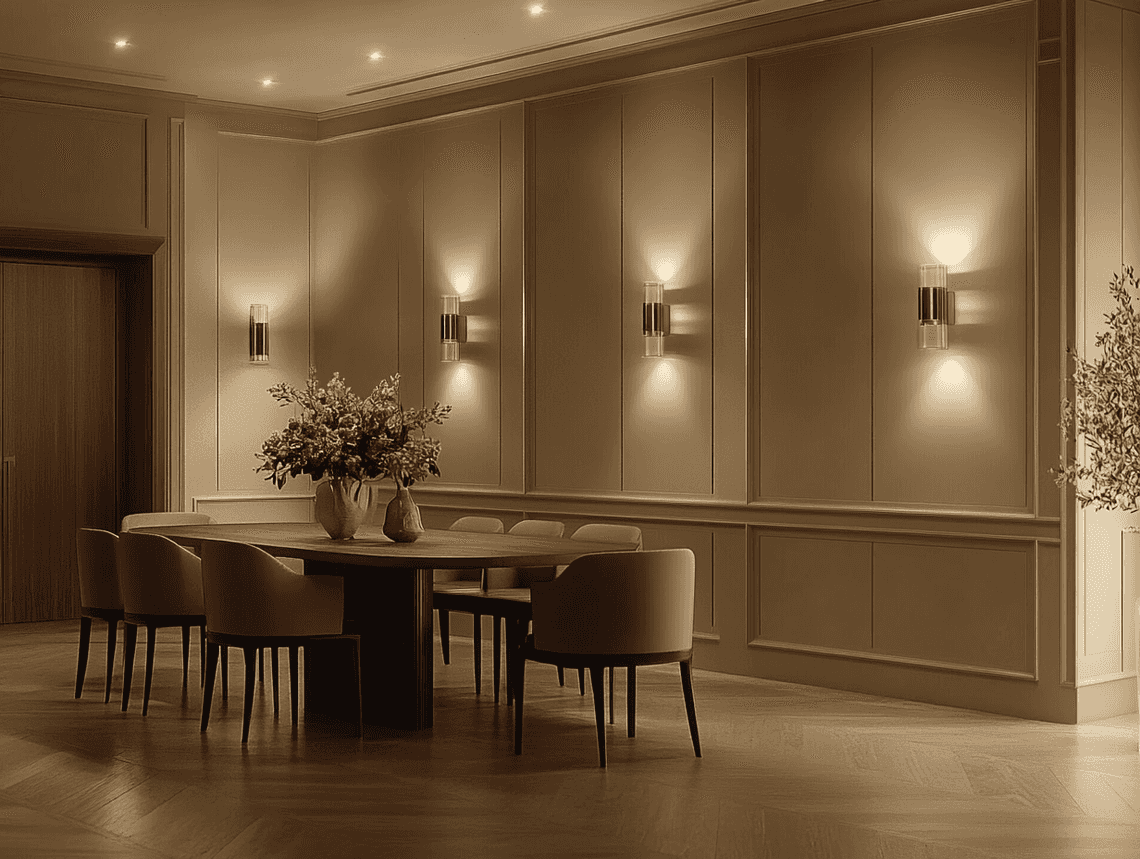 A cozy bedroom illuminated by warm-toned smart wall sconces