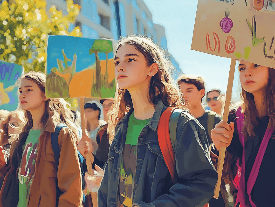A futuristic classroom with children using holographic displays and interactive technology
