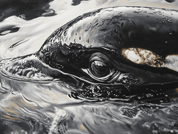 An orca mother carrying her calf in the ocean, a symbol of grief and love