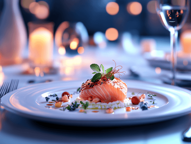 A beautifully plated gourmet dish combining Italian and Japanese flavors