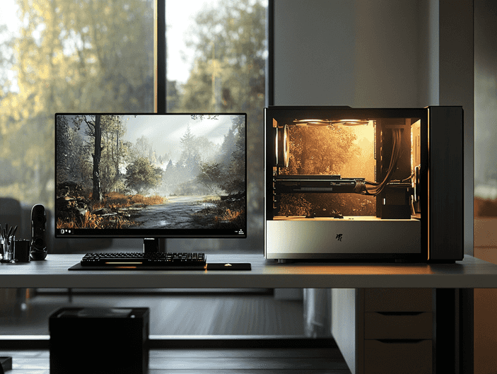 A close-up of the Intel Arc B580 graphics card in a gaming rig