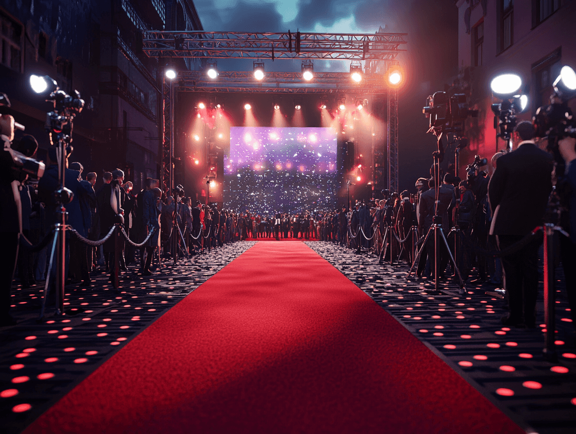 A vibrant image of a movie premiere with fans and red carpet glamour