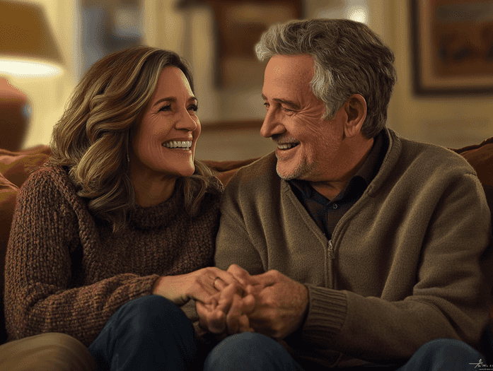A warm and inviting portrait of Meredith Vieira and Richard Cohen, radiating happiness