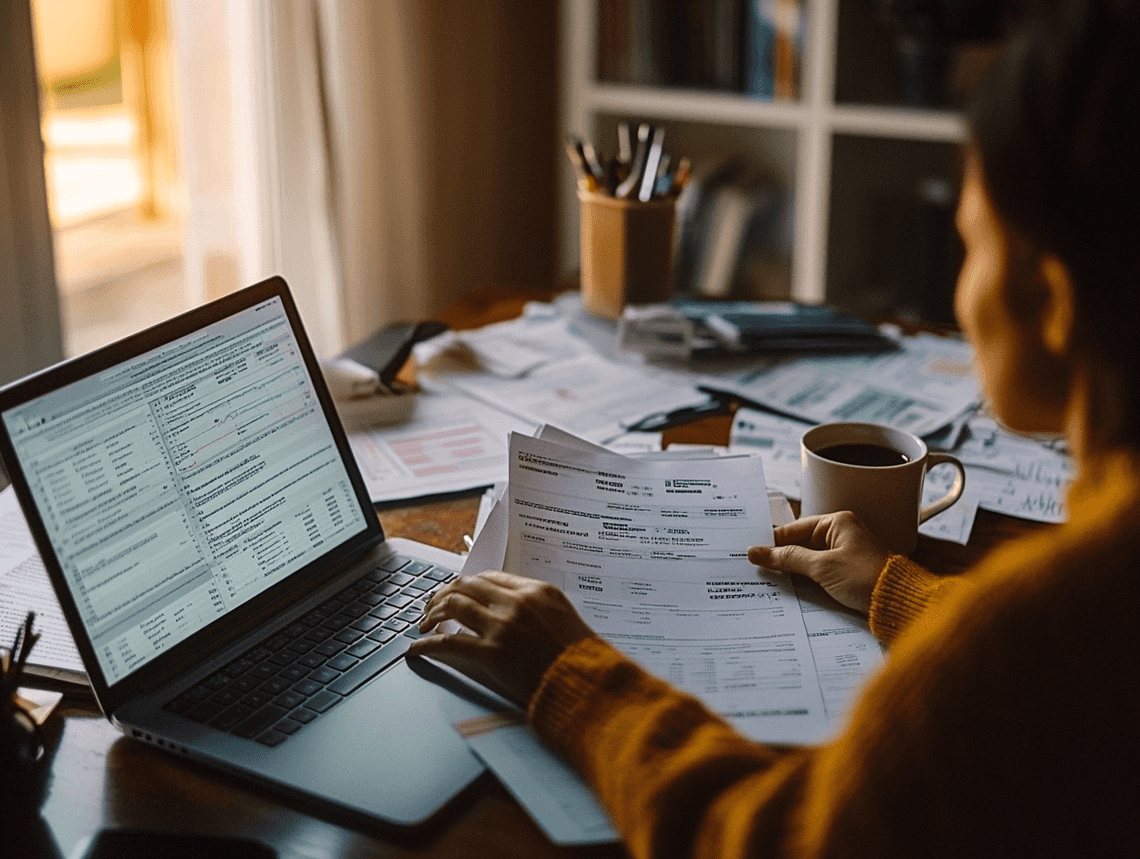 A person reviewing insurance documents and financial plans