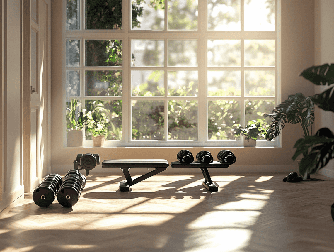 A close-up of a person adjusting a high-tech dumbbell with a sleek design