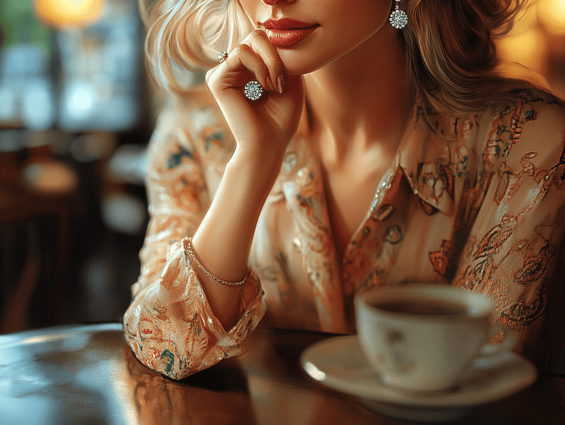 A radiant woman smiling while wearing a diamond ring