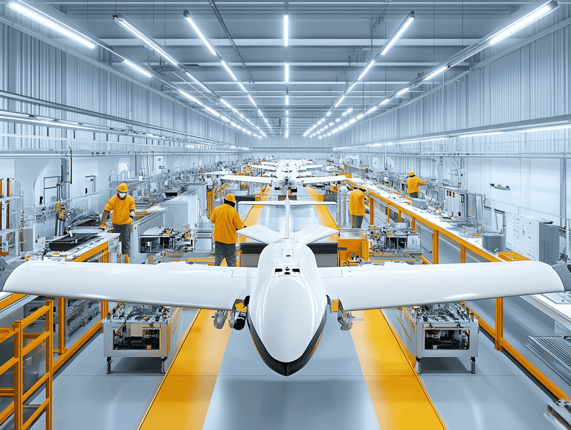 Alabuga drone factory interior with workers assembling drones