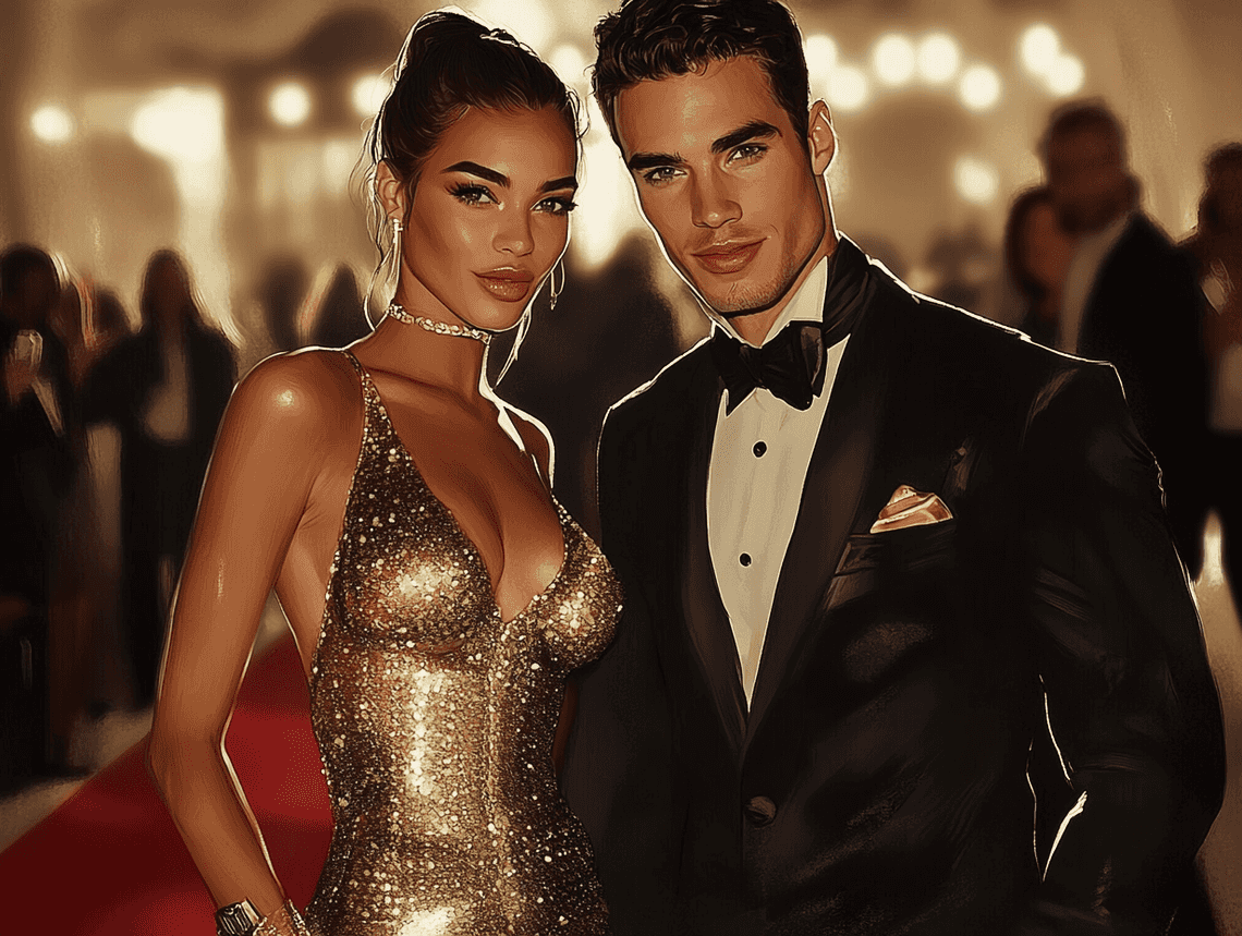 A photorealistic image of a couple wearing matching casual outfits