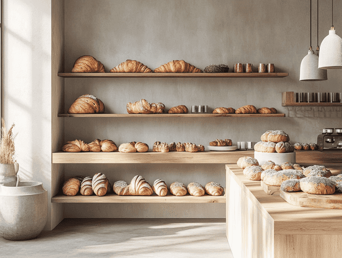 A beautifully arranged display of artisanal bread and pastries